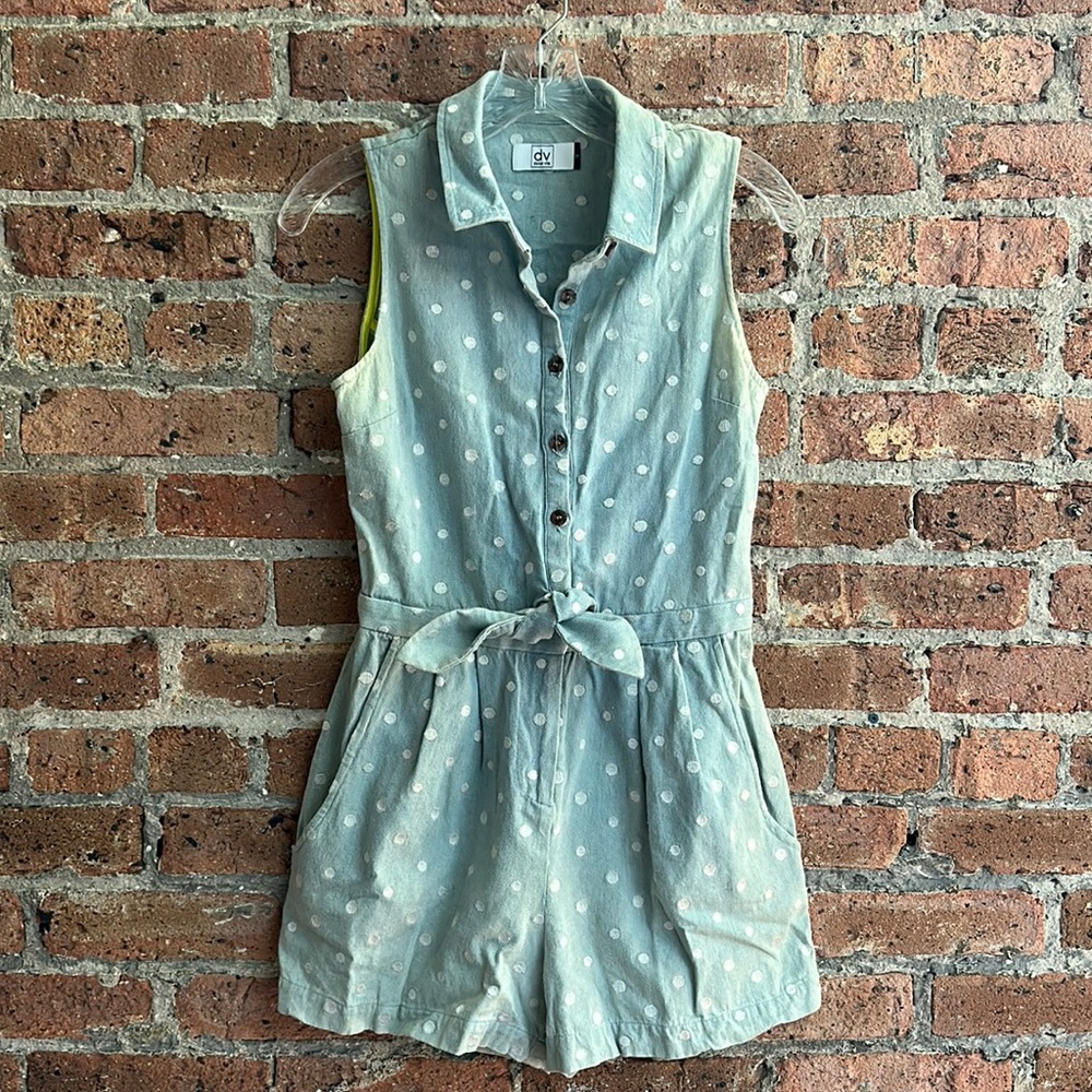 Polka Dot Chambray Romper